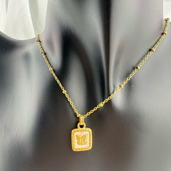 Anthropologie Swell Gold Square Butterfly Pendant Necklace - Picture 3 of 4
